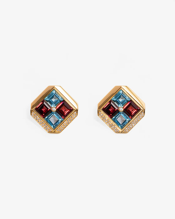 Rhodolite Garnet & Blue Topaz Diamond Earrings
