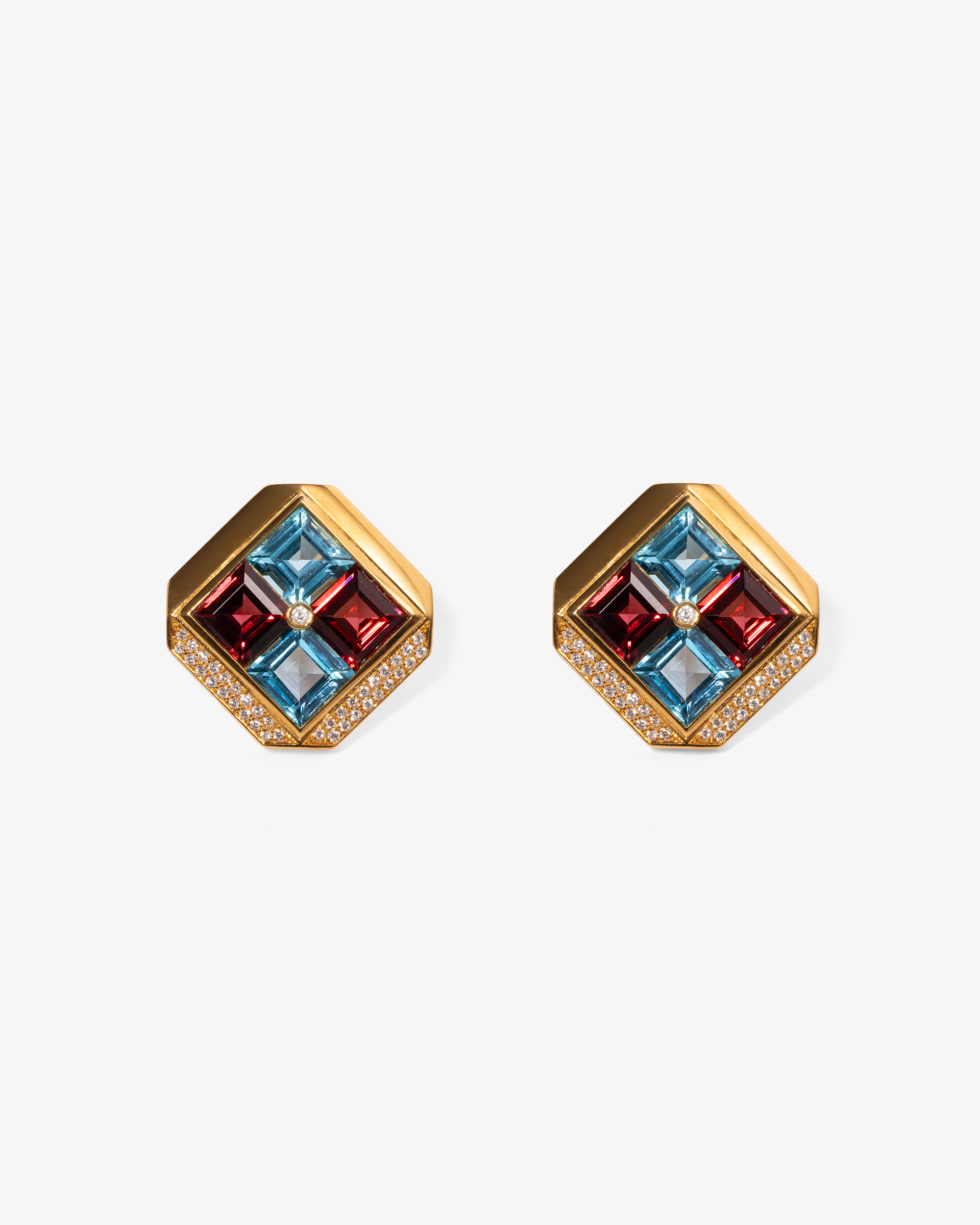 Rhodolite Garnet & Blue Topaz Diamond Earrings