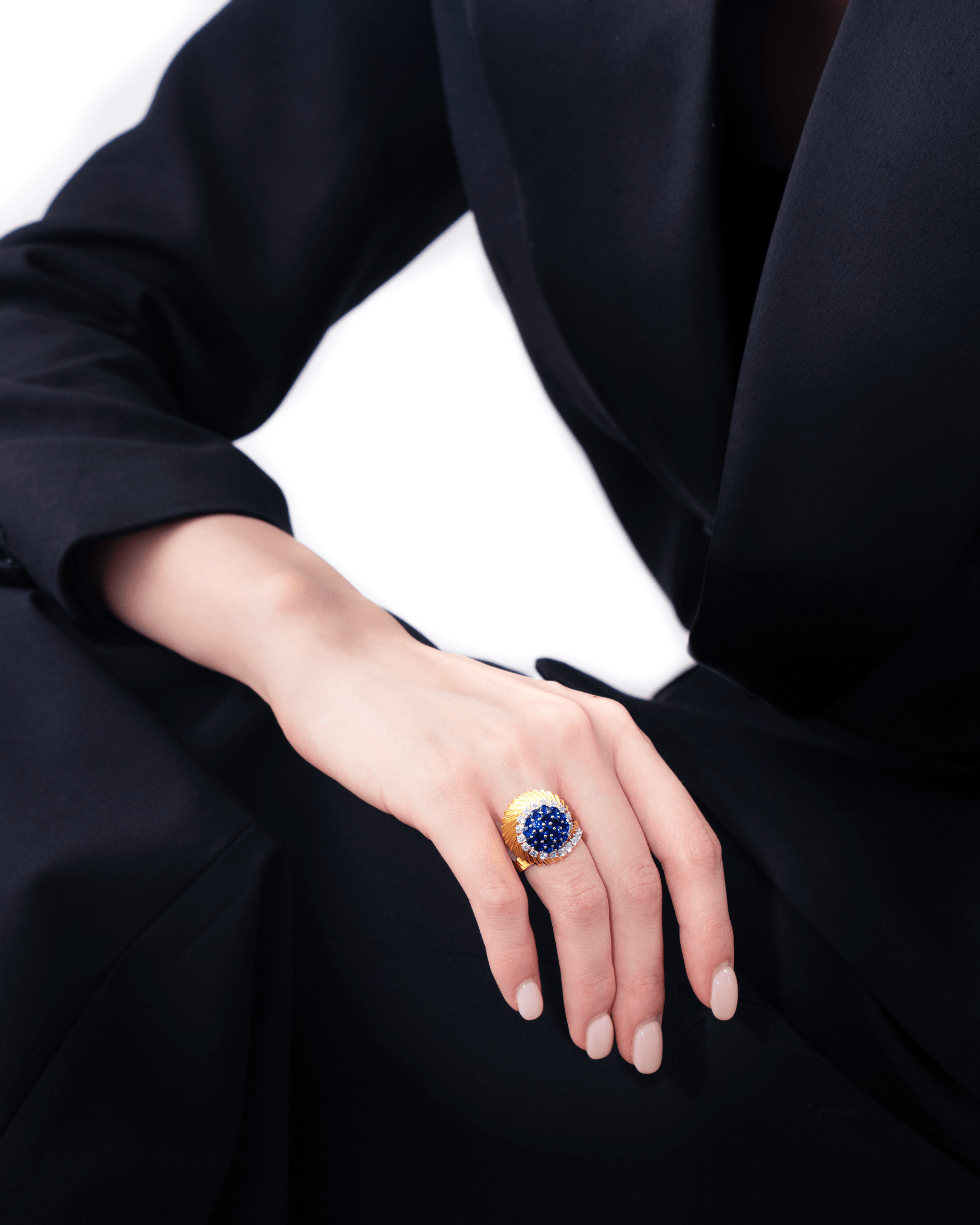 Blue Sapphire and Diamond Cocktail Ring - NEW VINTAGE