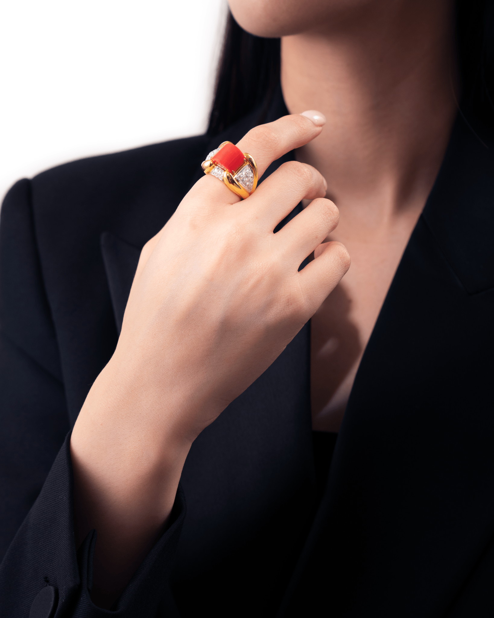 Coral Diamond Cocktail Ring - NEW VINTAGE