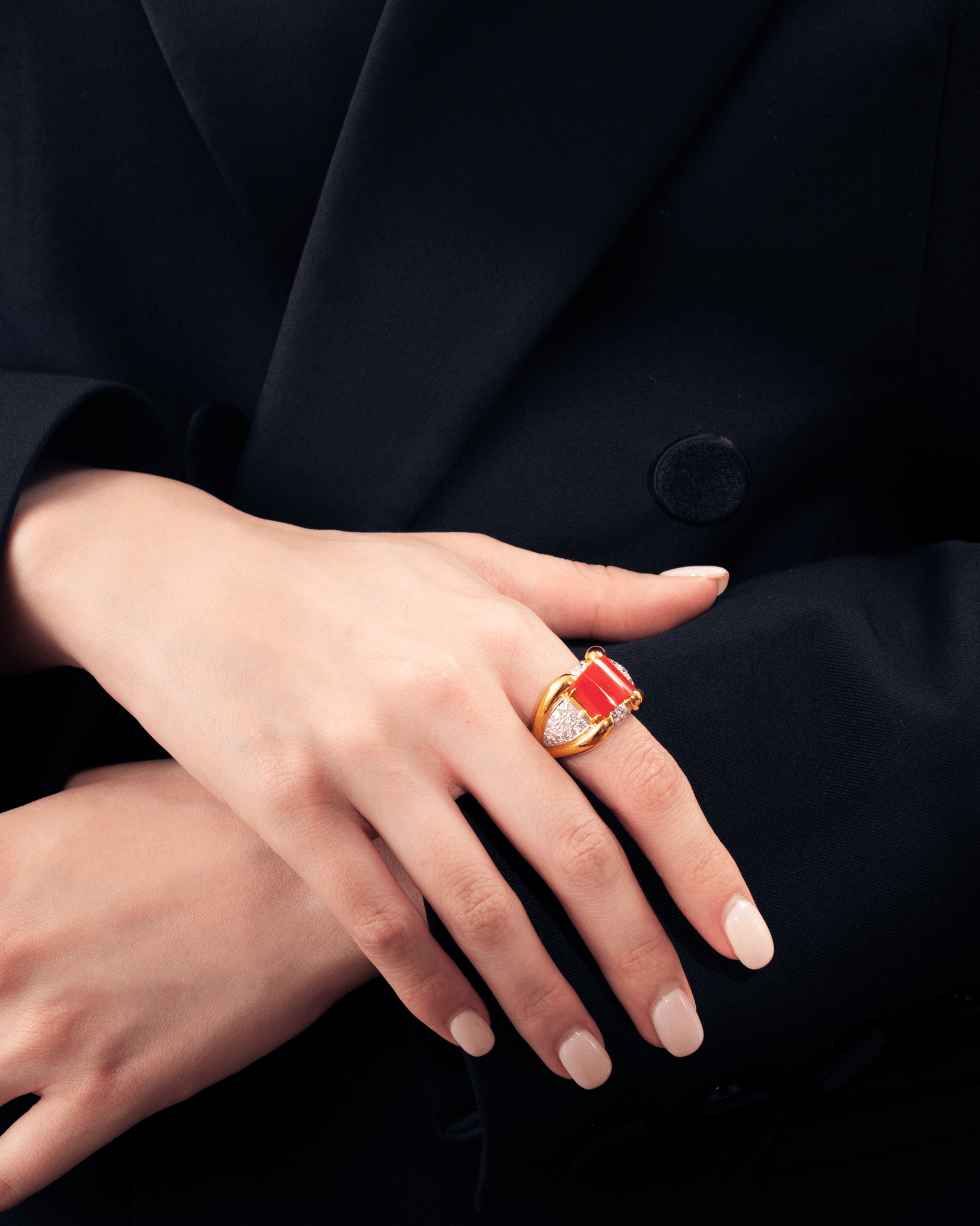 Coral Diamond Cocktail Ring - NEW VINTAGE