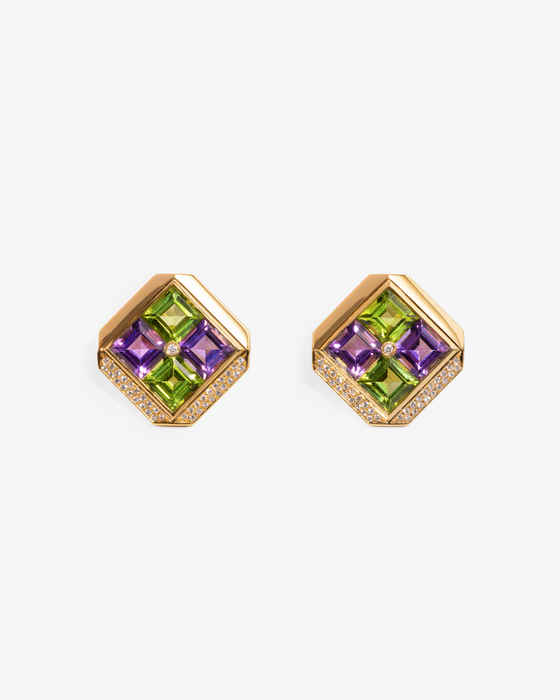 Peridot & Amethyst Diamond Earrings