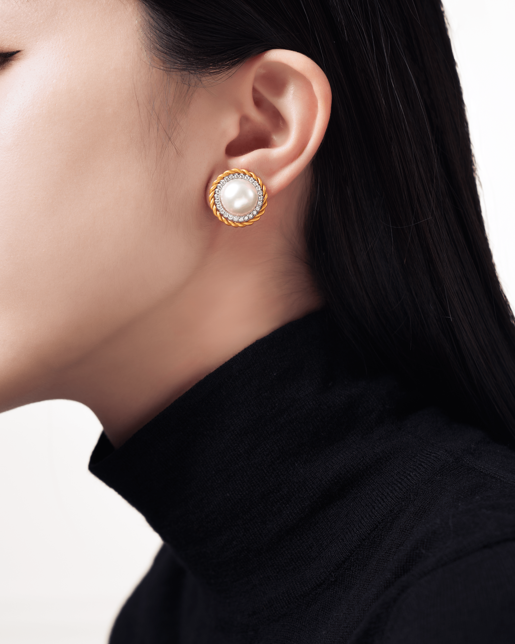 Mabe Pearl Diamond Earrings - NEW VINTAGE