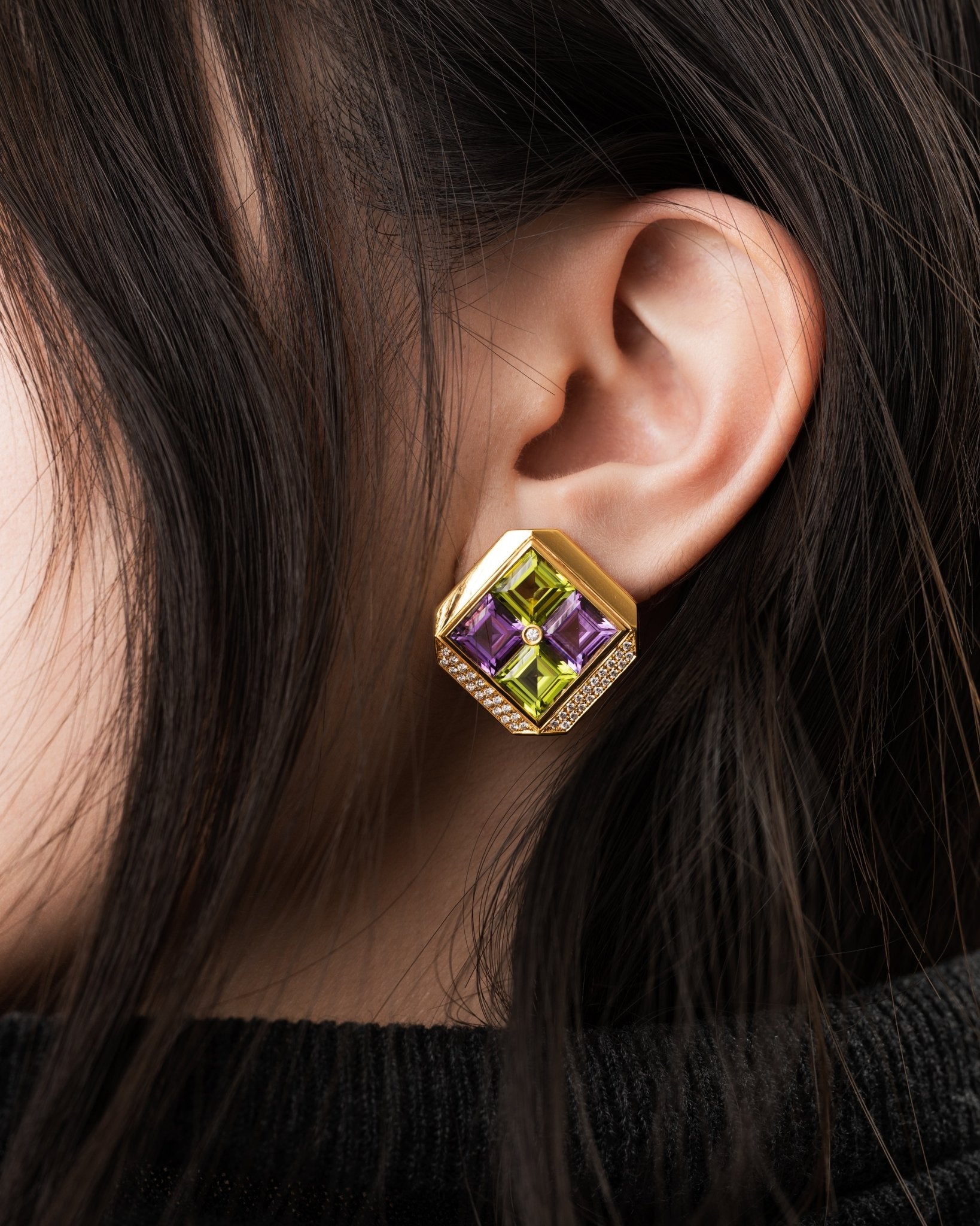 Peridot & Amethyst Diamond Earrings - NEW VINTAGE