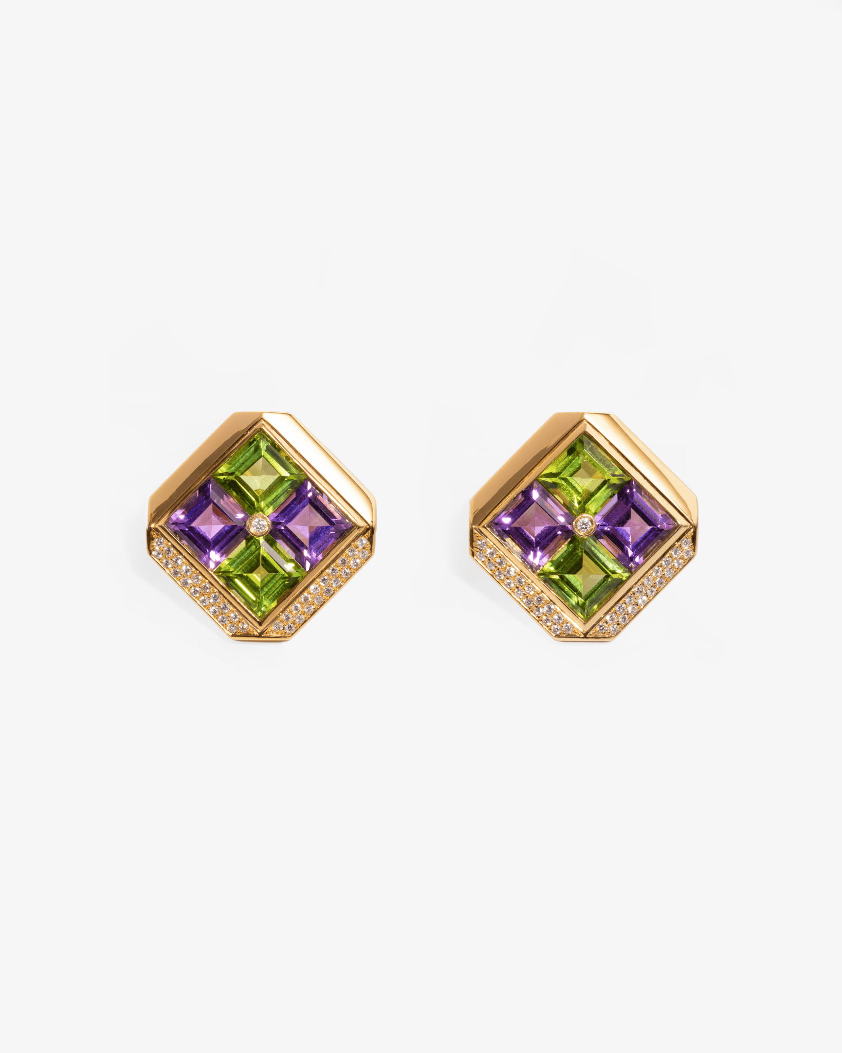 Peridot & Amethyst Diamond Earrings - NEW VINTAGE