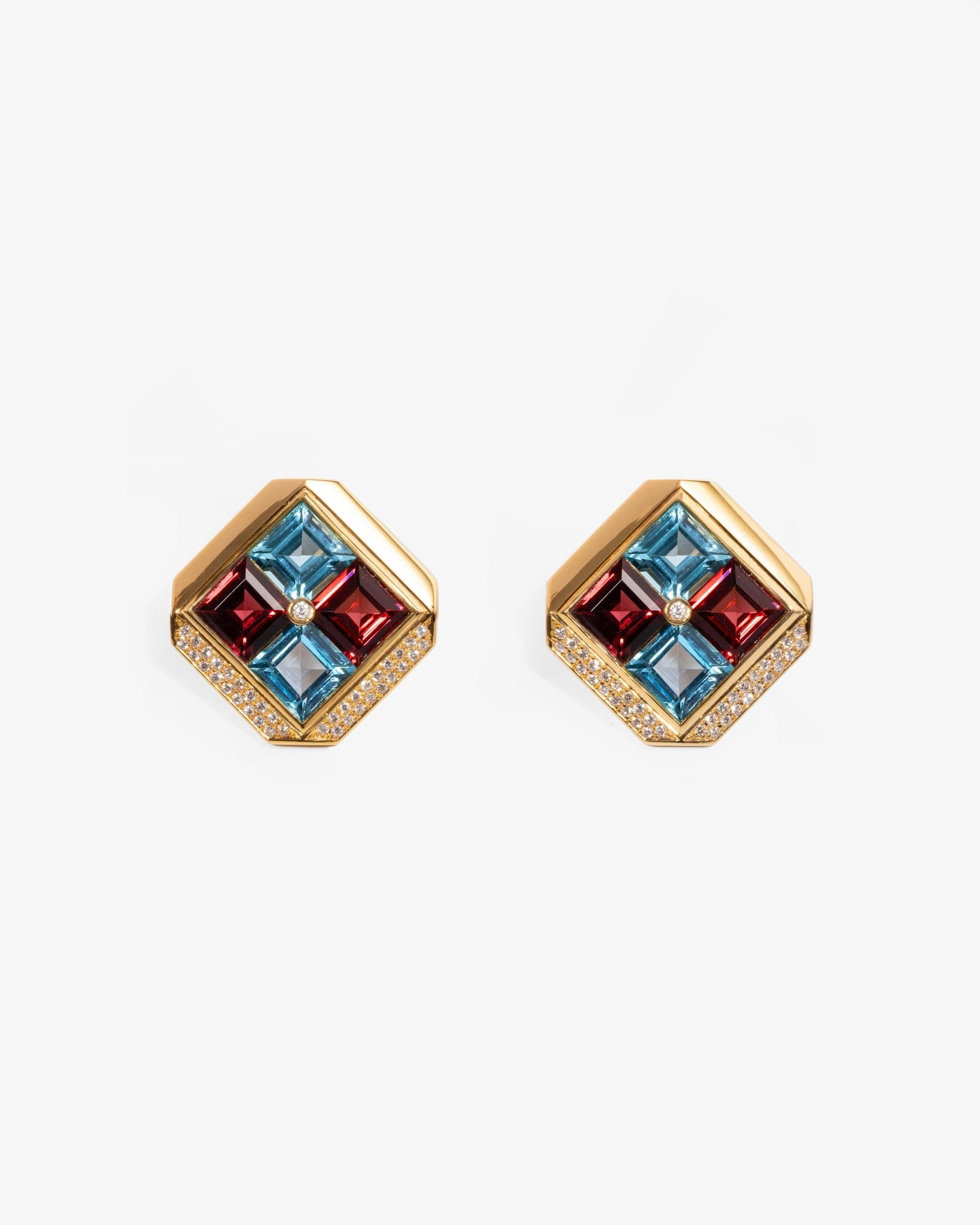 Rhodolite Garnet & Blue Topaz Diamond Earrings - NEW VINTAGE