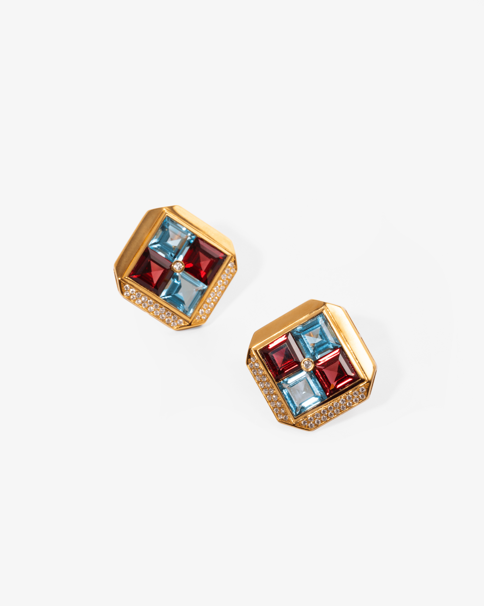 Rhodolite Garnet & Blue Topaz Diamond Earrings - NEW VINTAGE