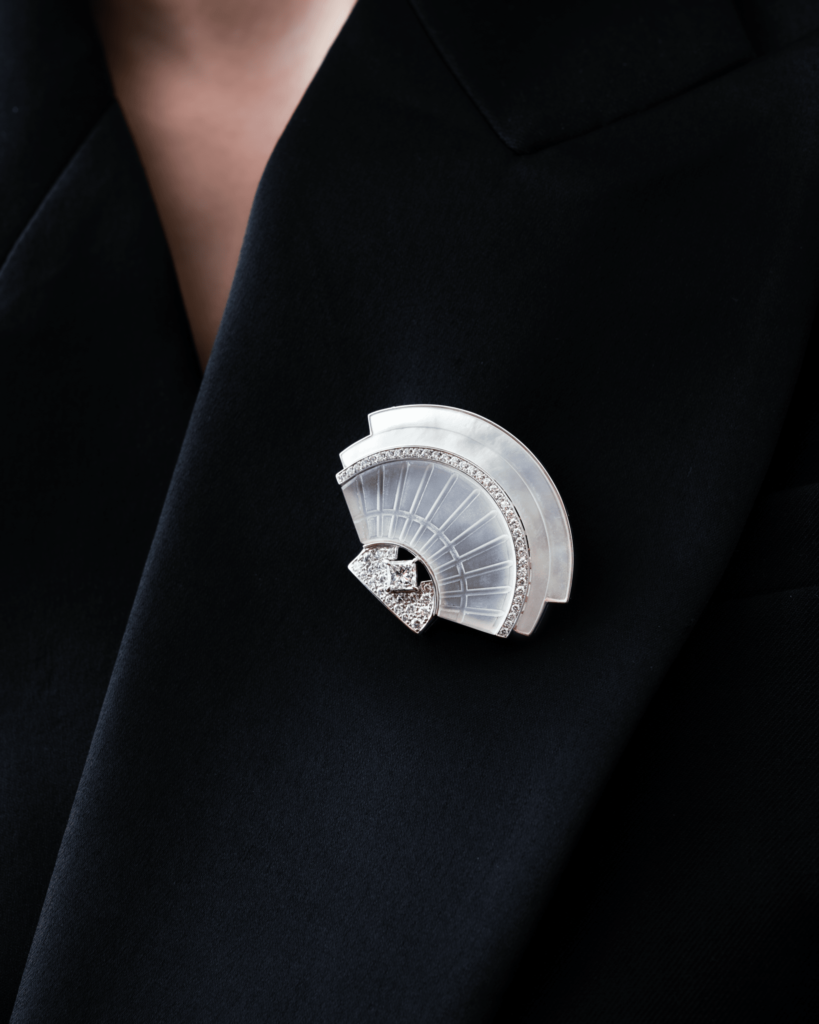 Rock Crystal Quartz Fan Brooch - NEW VINTAGE