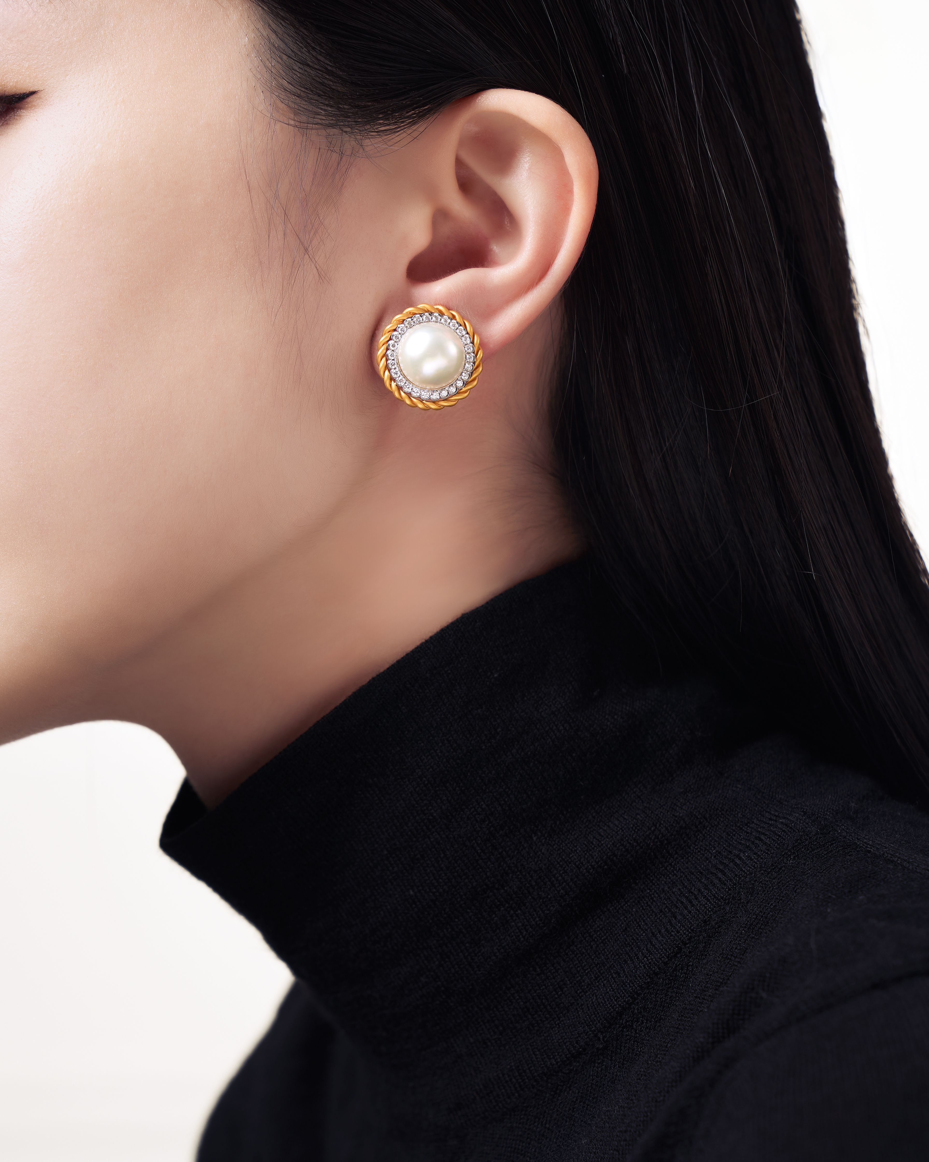 Mabe Pearl Diamond Earrings